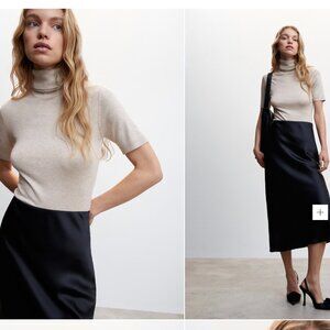 MNG MANGO BEIGE KNIT TURTLENECK SWEATER TOP SZ M